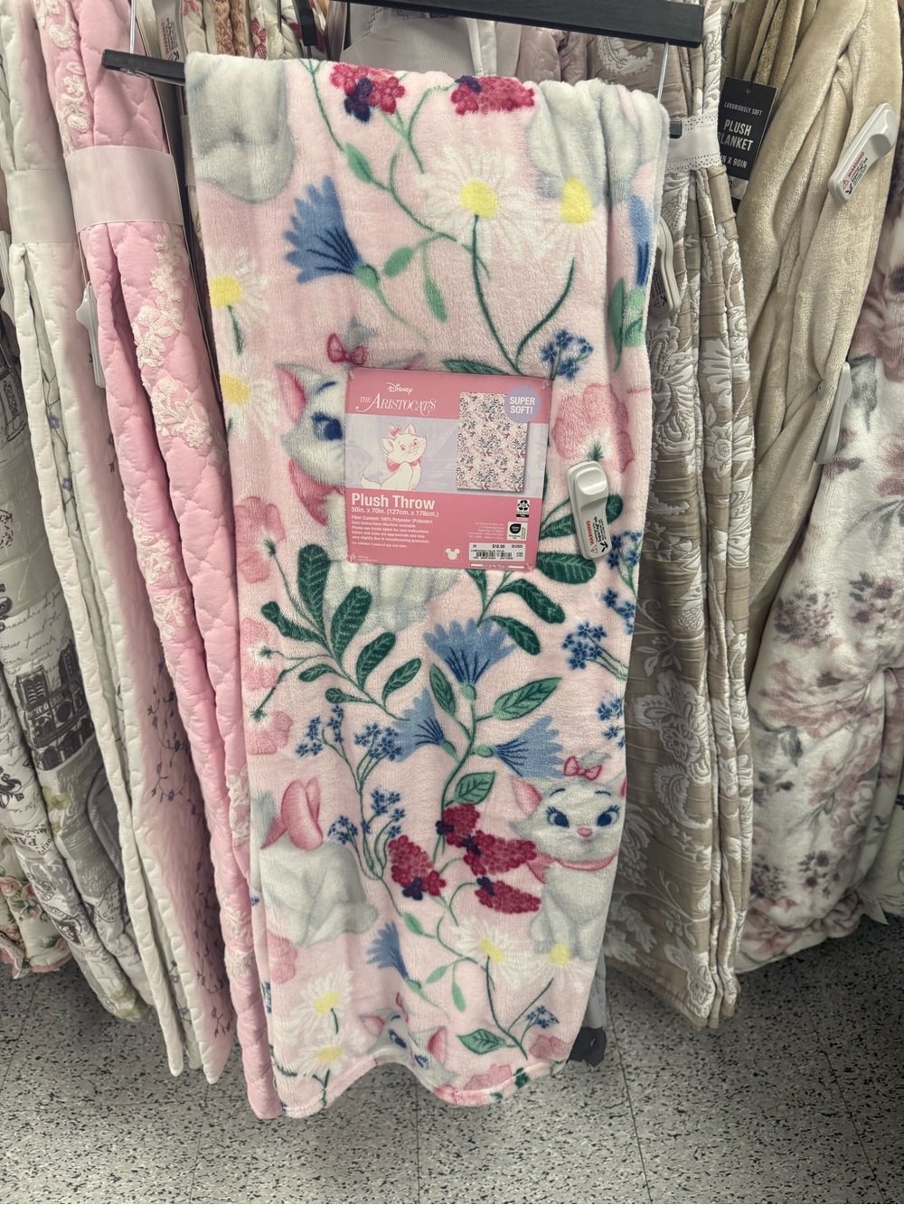 Disney Pink Floral Marie Plush Throw Blanket
